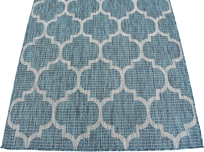 Unique Loom Outdoor Trellis Collection Area Rug (4' 1" x 6' 1" Rectangle, Teal/ Gray)