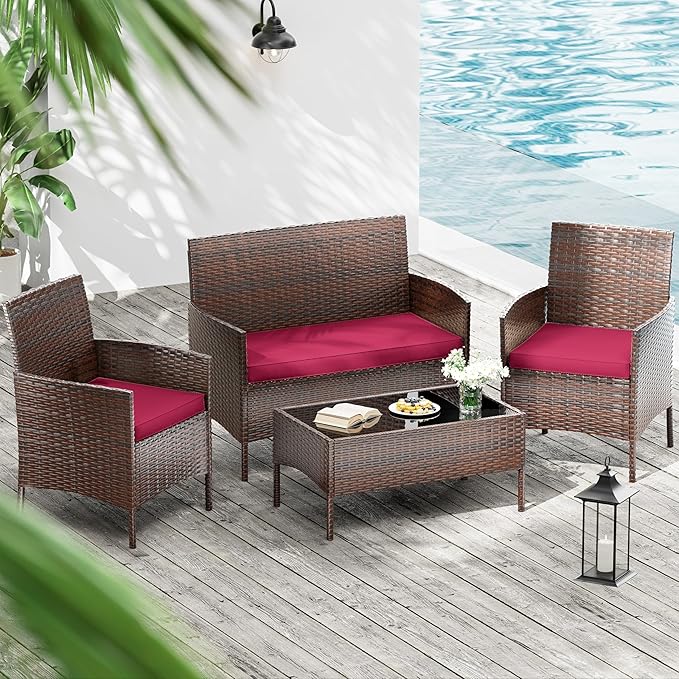3 Pack Outdoor Replacement Cushions, Fit for 4-Seater Wicker Rattan Patio Conversation Set, 36x18x3,18x18x3, Liner & Cover