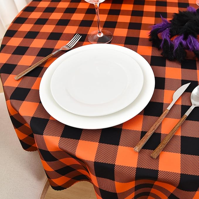Waterproof Plaid Tablecloth Fabric - Round 120 Inch Classic Gingham Checker Table Cloth for Indoor/Outdoor Use - Buffalo Table Cover for Picnics, BBQs, and Parties