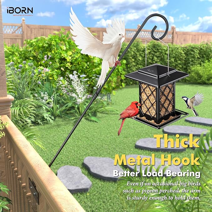 iBorn Fence Deck Hook Rail Heavy Duty Hummingbird Feeder Hanger 28 Inch Railing Hanging Hook for Bird Feeder, Suet Baskets, Planters, Wind Chimes, Solid Wire, 180 Degree Rotary, Pack of 2
