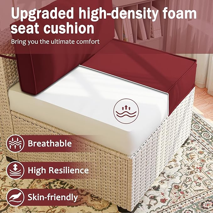 Outdoor Cushions for Patio Furniture with 5 Pillows, Waterproof Patio Furniture Cushions Replacement, 4" Deep Seat Outdoor Sectional Cushions for 4-seat Patio Furniture Chair Sofa Couch,Burgundy