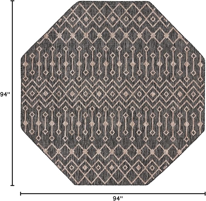 Unique Loom Outdoor Trellis Collection Area Rug - Tribal Trellis (7' 10" Octagon, Charcoal Gray/ Natural)