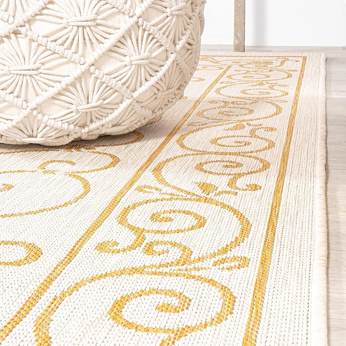 JONATHAN Y Vintage Filigree Indoor Outdoor Area Rug 5X8 Cream/Yellow, Charleston Textured Weave for Backyard, Patio, Porch, Easy-Cleaning, High Traffic, Pet-Friendly, Non-Shedding (SMB106M-5)