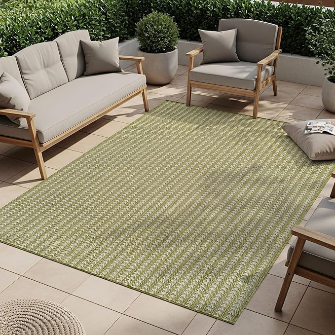 Washable Outdoor Rug 6x9 Modern Area Rugs Outdoor Carpets Striped Pattern Non Shedding Waterproof Easy Clean Patio Deck Porch Living Room Bedroom Garden RV (6 X 9 Olive)