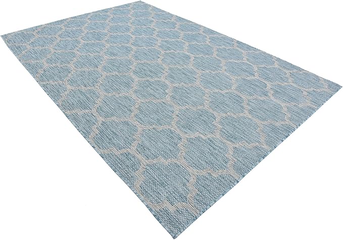 Unique Loom Outdoor Trellis Collection Area Rug (6' 1" x 9' Rectangle, Aquamarine/ Gray)