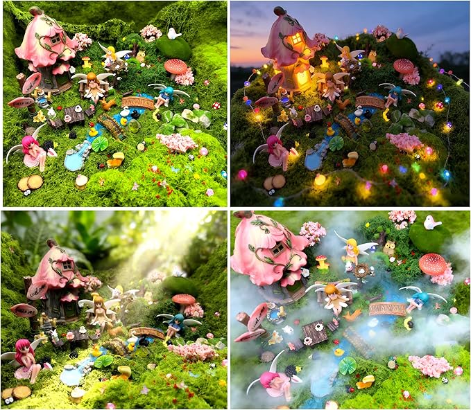 147Pcs Fairy Garden Kit Complete Miniature Figurines Accessories Set with Exclusive Mini Coffee Cups Butterflies DIY Resin Fairy House Mushrooms Animals Trees Decor for Indoor Outdoor Lawn Plant Pots