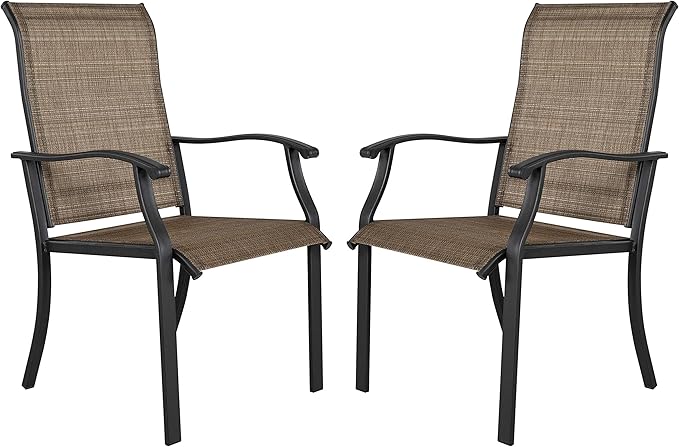 NUU GARDEN Patio Dining Chairs Set of 2, Outdoor Chairs with Armrest, Indoor/Outdoor Chairs Backyard Deck Garden Chair, Restaurant Kitchen Dining Textilene Chair,Brown
