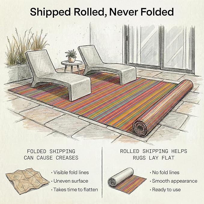 Fab Habitat Striped Outdoor Rug - Waterproof, Fade Resistant, Crease-Free, Reversible - Premium Recycled Plastic - Patio Porch Balcony Deck - Cancun Multicolor - 8x10 ft