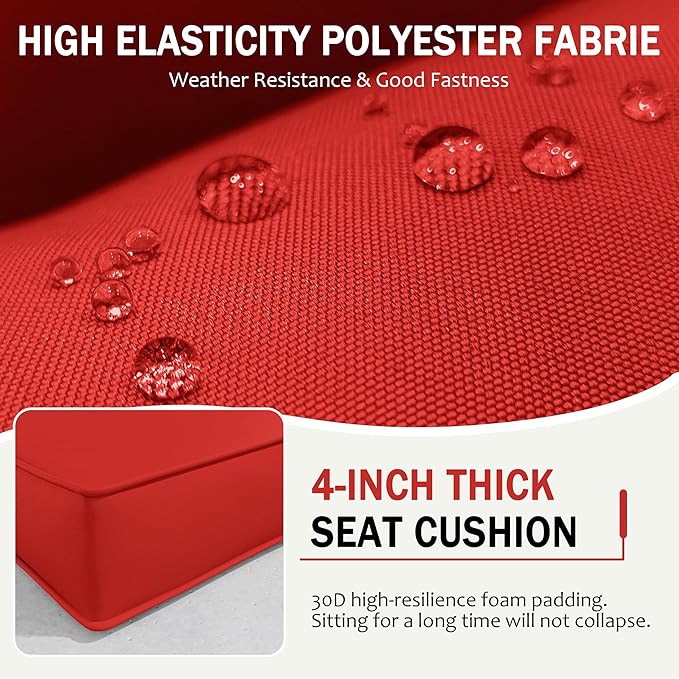 Outdoor Cushions for Patio Furniture with 5 Pillows, Waterproof Patio Furniture Cushions Replacement, 4" Deep Seat Outdoor Sectional Cushions for 4-seat Patio Furniture Chair Sofa Couch,Red