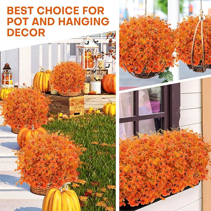 16 Bundles Artificial Mums for Outdoors Garden Home Decoration Fake Mums Decoration 4 Style UV Resistant Lifelike Faux Silk Daisy for Outside Home Planter Front Porch Patio No Fade Fall Decor