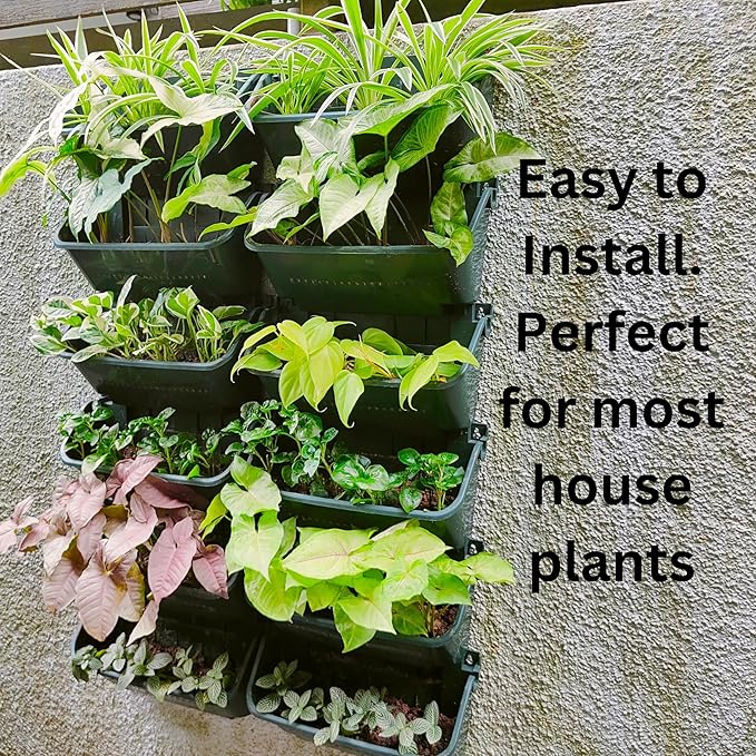 Maxona Vertical Garden Planter - 2 Pack, 13 inch Wall Mounted Planter for Patio Outdoor Decor, Home Green Plastic Pot Balcony Plant Vegetable Fruit Herb Hanging Pocket Holder Flowerpot