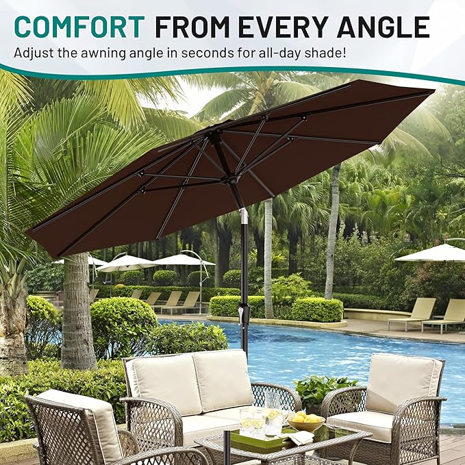 AreShark 9 FT Patio Umbrella for Outdoor, Outdoor Table Umbrella with Push Button Tilt and Crank, Outdoor Patio Umbrellas with 8 Sturdy Ribs for Market, Garden, Pool (Brown)