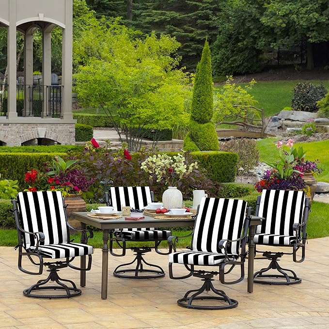 Arden 4-Pack Outdoor Patio Dining Chair Cushion, 20x44, Rain-Proof Seat Pad, Fade-Resistant Outdoor Cushion Black Cabana Stripe