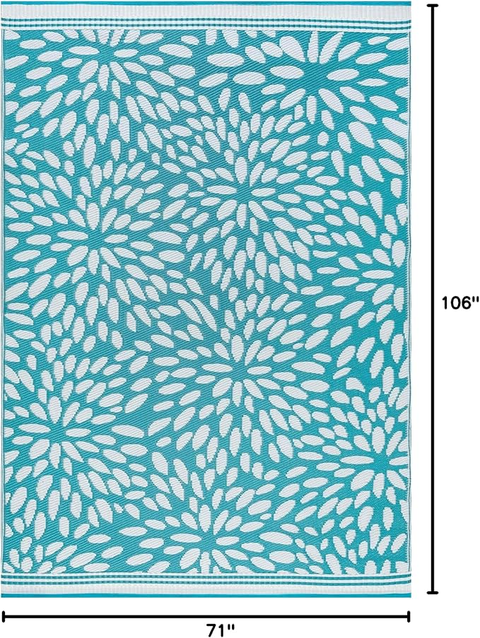 Tayse Nuala Aqua Reversible Plastic Straw Indoor Outdoor Rug 6x9 for Patios Garden Picnic Camping Mats Waterproof and Washable