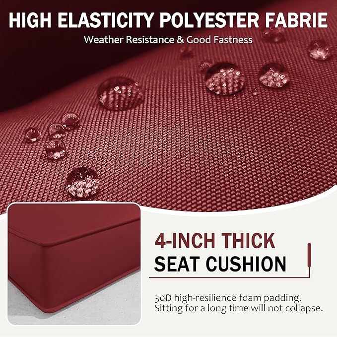 Outdoor Cushions for Patio Furniture with 5 Pillows, Waterproof Patio Furniture Cushions Replacement, 4" Deep Seat Outdoor Sectional Cushions for 4-seat Patio Furniture Chair Sofa Couch,Burgundy