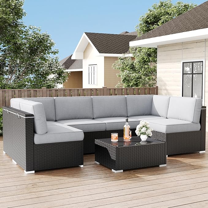 LayinSun Outdoor Furniture Replacement Cushions for 6 Seat Patio Rattan Wicker Sectional Conversation Sofa Set, 14-Piece Cushions Set