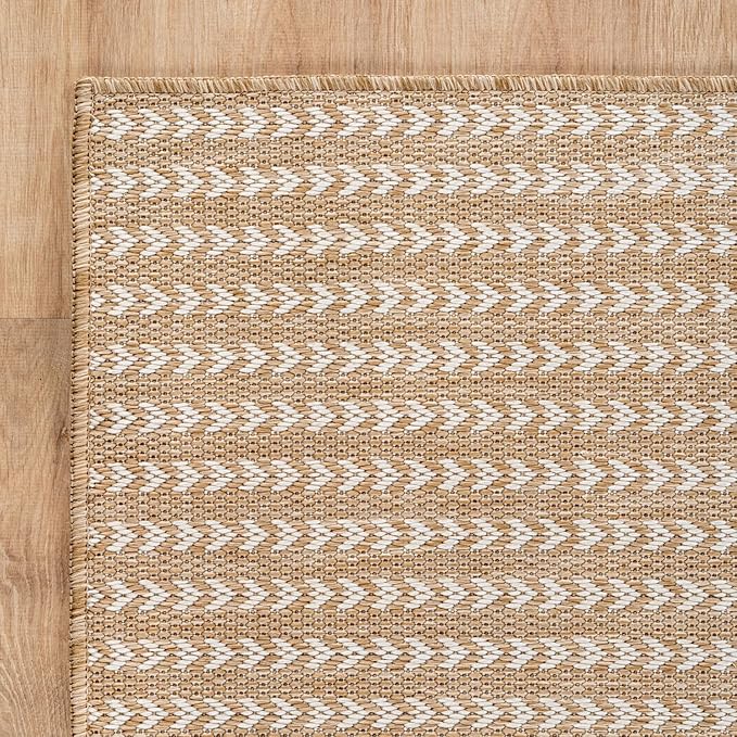 Washable Outdoor Rug 6x9 Modern Area Rugs Outdoor Carpets Striped Pattern Non Shedding Waterproof Easy Clean Patio Deck Porch Living Room Bedroom Garden RV (6 X 9 Natural)