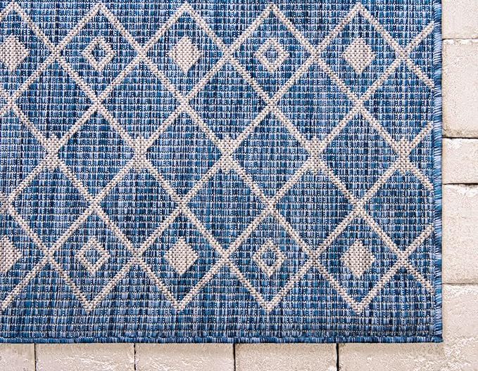 Unique Loom Outdoor Trellis Collection Area Rug - Tribal Trellis (2' 2" x 3' 1" Rectangle, Blue/ Ivory)