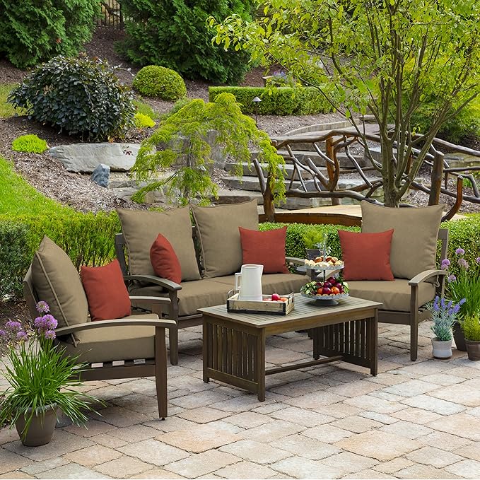 Arden Performance Outdoor Deep Seat Set, 24 x 24, Water Repellent, Fade Resistant, Deep Seat Bottom and Back Cushion Tan Hamilton