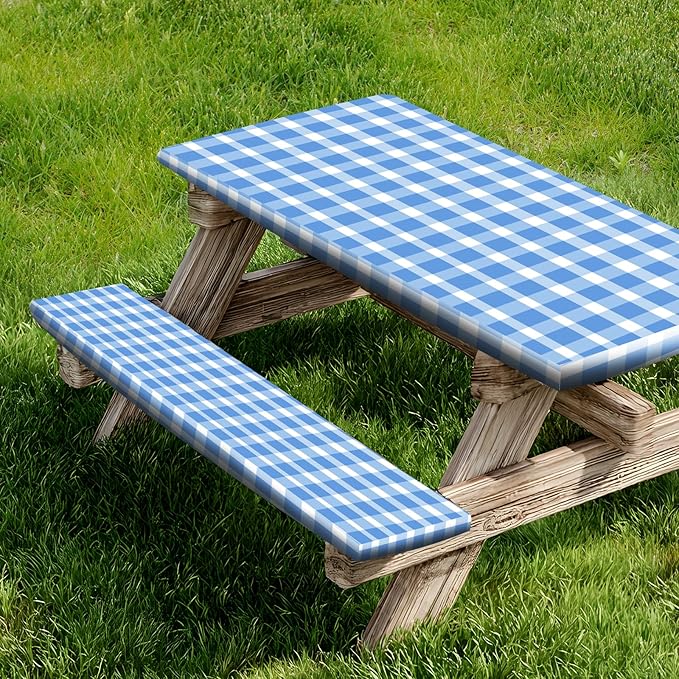 Picnic Table Cover with Bench Covers, Wind Resistance, Water and Oil Proof, Strong Resistance to Fading, for Outdoor and Camping, 72"x 28" Table, 3 Pieces Set, Come with Reusable Plastic Bag