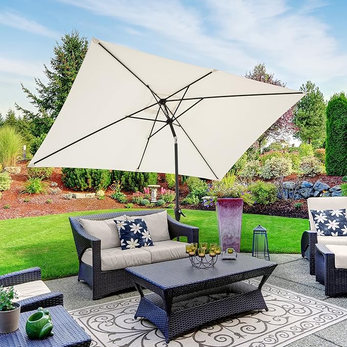 Rectangular Patio Umbrella - 10ft Easy Crank Sun Shade with Push Button Tilt for Outdoor Furniture, Deck, Yard, or Pool by Pure Garden