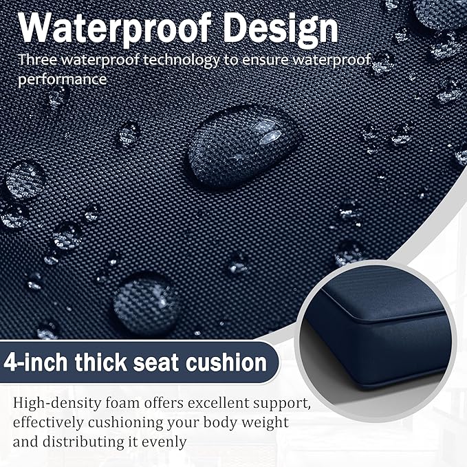 Patio Furniture Cushions, Replacement Outdoor Cushions for 4-Seat Patio Furniture, Waterproof Cushions for Outdoor Sectional Sofa Couch, Navy