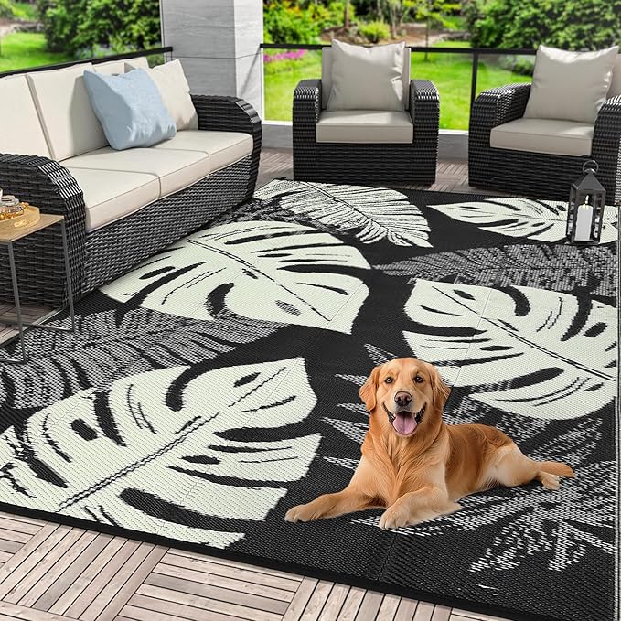 COZYLOOM Outdoor Plastic Straw Rug 8x10 Outdoor Patio Rug Waterproof Reversible UV Resistant Camping Mat, Foldable Lightweight RV Picnic Mat with Portable Bag, Modern Carpet for Yard Porch Deck