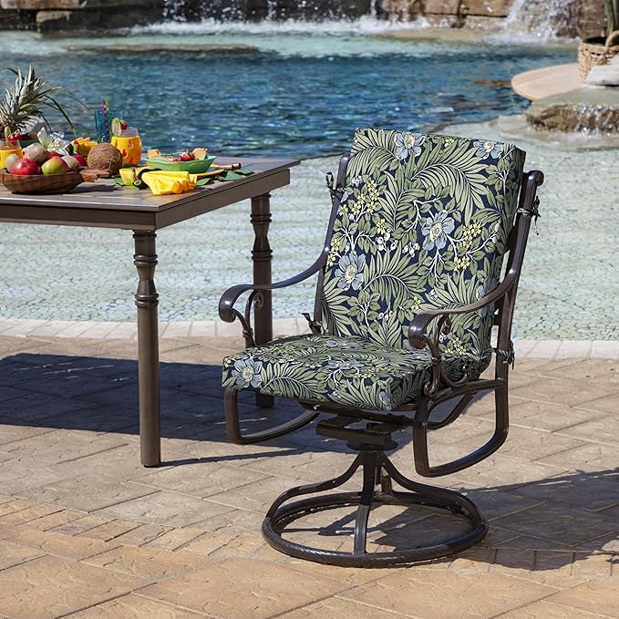 Arden Outdoor Dining Chair Cushion, 2 Pack, 20 x 20, Rain-Proof, Fade Resistant, Sapphire Morrison Floral