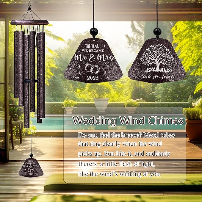 Wedding Gifts, Mr and Mrs Gift 32” Wind Chimes Outside, Wedding Gifts for Couples Newlyweds 2025, Bridal Shower Just Married Gift