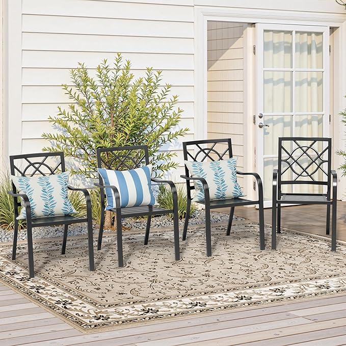 Outdoor Patio Chairs Set of 4, 300 lbs Patio Bistro Chairs, Stackable Wrought Iron Chairs with Armrest for Garden, Backyard, Balcony