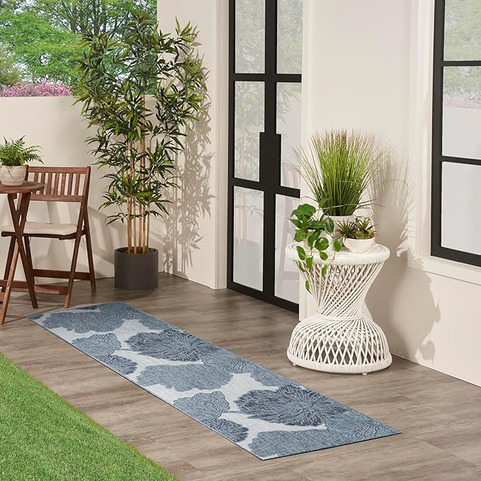 Nourison Home Garden Oasis Blue 2' x 8' Area Rug - Easy Clean, Non Shedding, Bed Room, Living Room, Dining Room, Kitchen (8' Runner)