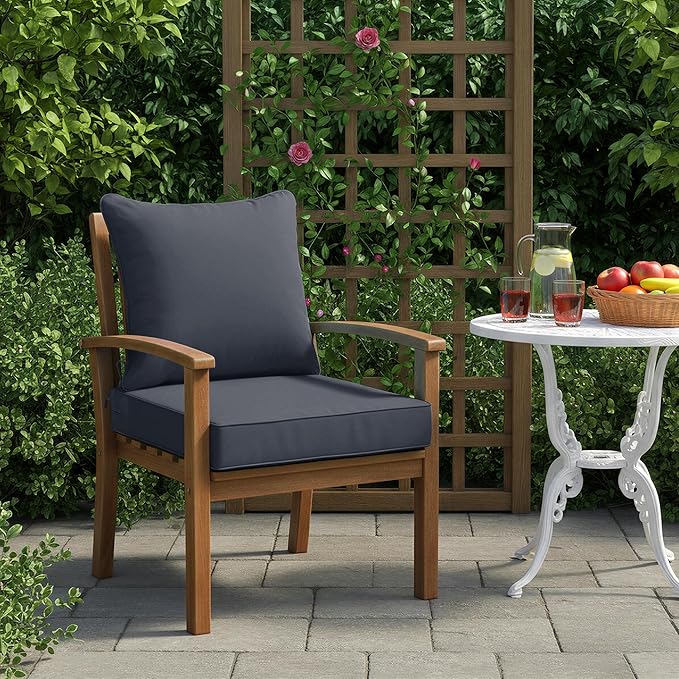 Outdoor Chair Cushion 19 x 19 Inch, Backrest and Seat Cushion Set for Patio Furniture with Water Resistant Removable Cover, Dark Grey, 1 Set