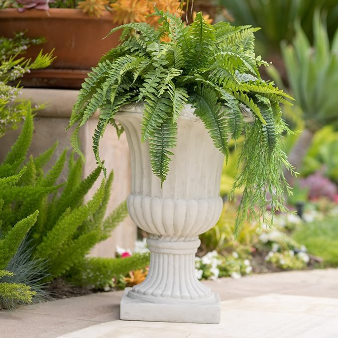 Merax 26.5 Inches Italian Urn Planter, Antique Garden Urn for Patio & Indoor Decor, Handmade Classic Planter, Antique White