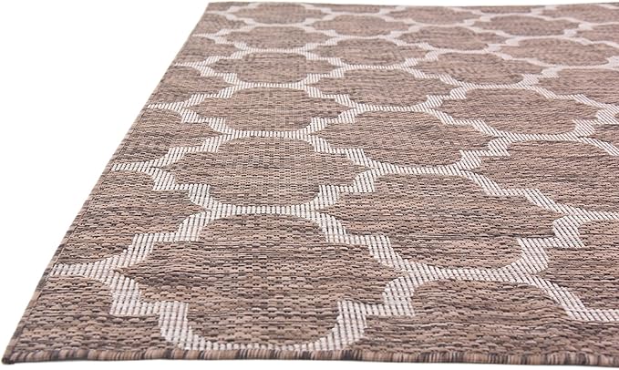 Unique Loom Outdoor Trellis Collection Area Rug (7' 1" x 10' Rectangle, Brown/ Ivory)