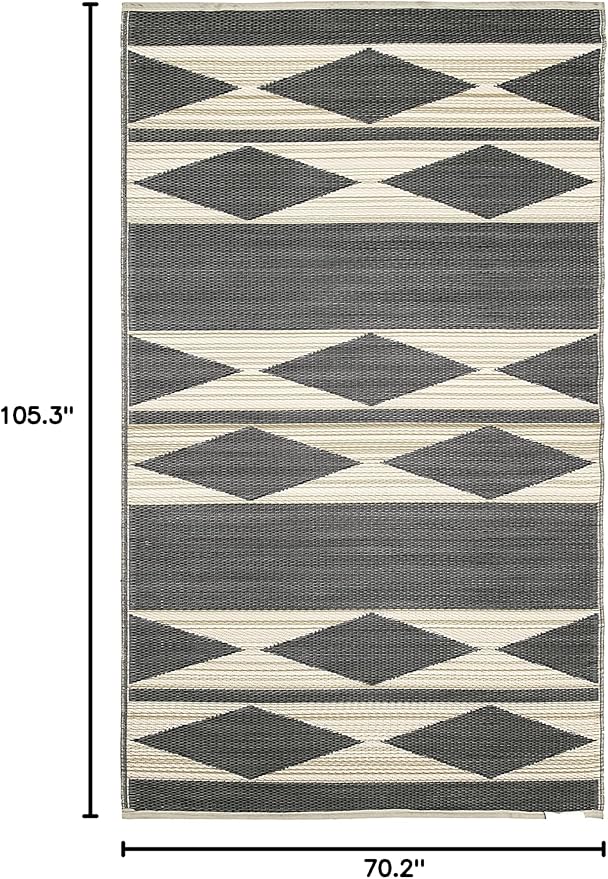 Fab Habitat Outdoor Rug - Waterproof, Fade Resistant, Crease-Free - Premium Recycled Plastic - Neutral Geometric Tribal - Large Patio, Deck, Sunroom, Camping, RV - Cairo - Natural & Black - 6 x 9 ft