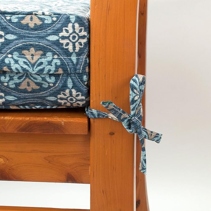 Magpie Fabrics Indoor Outdoor Cushion Cover Replacement 2 Pack, NO Insert! Water Repellent Slipcover with Ties Decor for Patio Garden Chair Seat Sofa Bench Wicker(Morgan Medal Blue, 20x18x4 Inch)