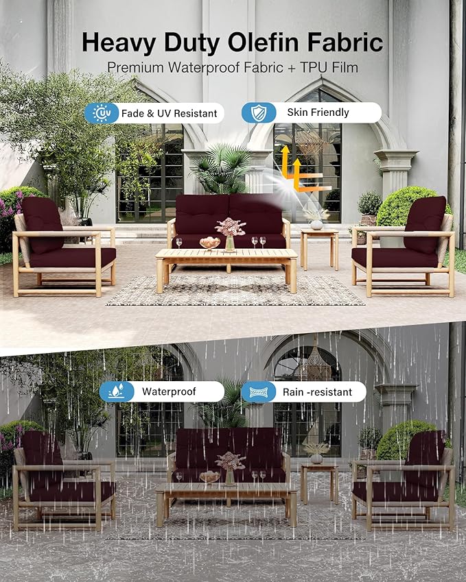 YEFU Olefin Outdoor Chair Cushions: Fade Resistant Outdoor Seat Cushion 24 x 24 - All Weather Patio Furniture Cushion with Ties - Deep Seat Patio Cushions for Chair Sofa Couch(Wine Red)