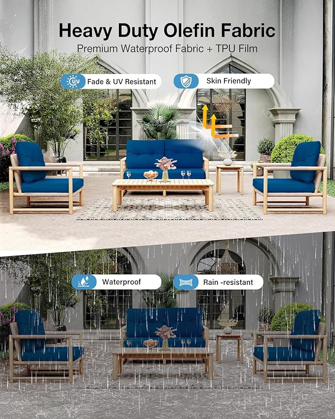 YEFU Outdoor Cushions for Patio Furniture: Waterproof Fade-Resistant Outdoor Chair Cushions Set of 4 - Deep Seat Patio Cushions Replacement with Ties for Chair Sofa Couch - 24 x 24 Inch(Dark Blue)
