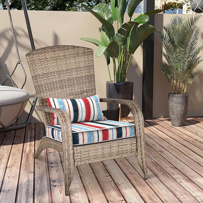 Outdoor Chair Cushions 22x22x3 Inch, Patio Seat Cushion Furniture Swing Set of 2, Water Repellent Chairs Wicker Cushion Pads with Couch Sofa in Garden, Stripe Red Blue