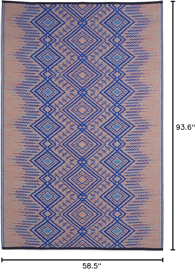 Fab Habitat Outdoor Rug - Waterproof, Fade Resistant, Crease-Free, Reversible - Premium Recycled Plastic - Boho Southwestern - Patio, Porch, Deck, Balcony - Jodhpur - Multi Blue - 5 x 8 ft