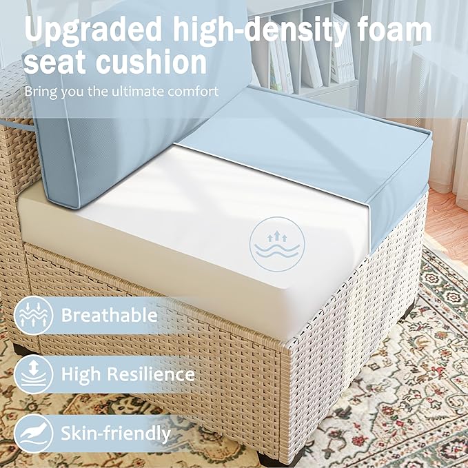 Outdoor Cushions for Patio Furniture with 5 Pillows, Waterproof Patio Furniture Cushions Replacement, 4" Deep Seat Outdoor Sectional Cushions for 4-seat Patio Furniture Chair Sofa Couch,Sky Blue