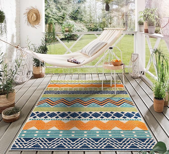 Rugshop Marbella Contemporary Boho Non-Shedding Outdoor Rug for Patio Deck Backyard Indoor/Outdoor Area Rug 5' x 7' Multi