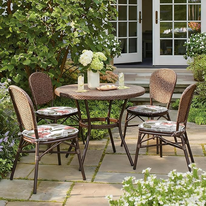 Outdoor Chair Cushions Set of 2, Water Resistant Patio Chair Pads with Ties, Seat Cushions for Home Garden Furniture Decoration, 16"x17", Clemens Noir Pink