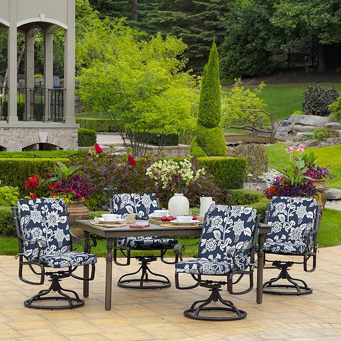 Arden 4-Pack Outdoor Patio Dining Chair Cushion, 20x44, Rain-Proof Seat Pad, Fade-Resistant Outdoor Cushion Sapphire Blue Ashland Jacobean