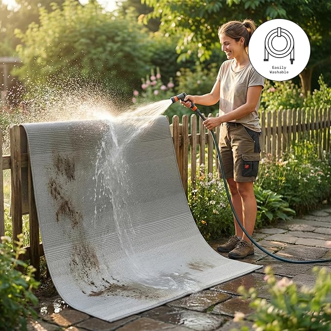 Fab Habitat Outdoor Rug - Waterproof, Fade Resistant, Crease-Free - Premium Recycled Plastic - Neutral Ombre - Patio, Deck, Porch, Balcony, Laundry Room - Big Sur - Ash - 4 x 6 ft