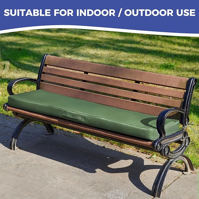 Outdoor Bench Cushions for Outdoor Furniture, 48x18x3 Inch, Waterproof Bench Pillow, Fade Resistant Long Bench Seat Pads for Garden, Indoor, Porch Swing, Army Green