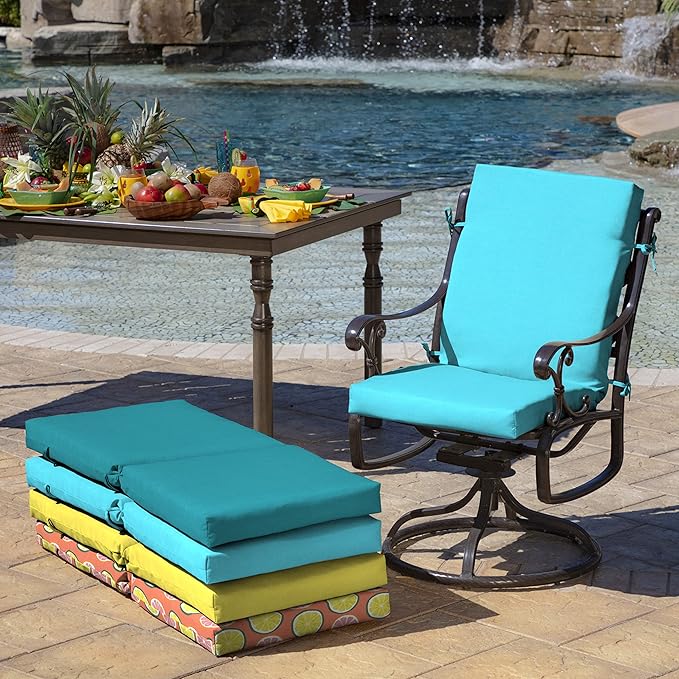 Arden 2-Pack Outdoor Patio Dining Chair Cushion, 20x44, Rain-Proof Seat Pad, Fade-Resistant Outdoor Cushion Pool Blue Leala