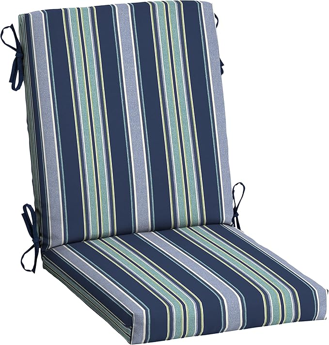 Arden Outdoor Patio Dining Chair Cushion, 20x44, Rain-Proof Seat Pad, Fade-Resistant Outdoor Cushion Sapphire Aurora Blue Stripe