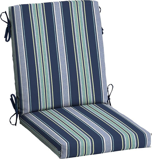 Arden Outdoor Patio Dining Chair Cushion, 20x44, Rain-Proof Seat Pad, Fade-Resistant Outdoor Cushion Sapphire Aurora Blue Stripe