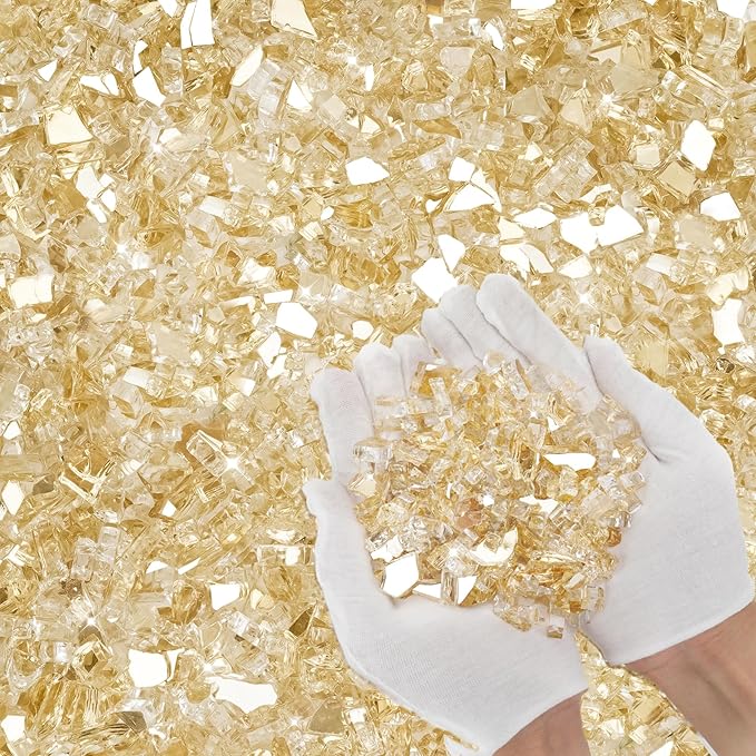 Skyflame High Luster 10-Pound Fire Glass Fire Pit Fireplace Landscaping, 1/4 inch Gold Reflective